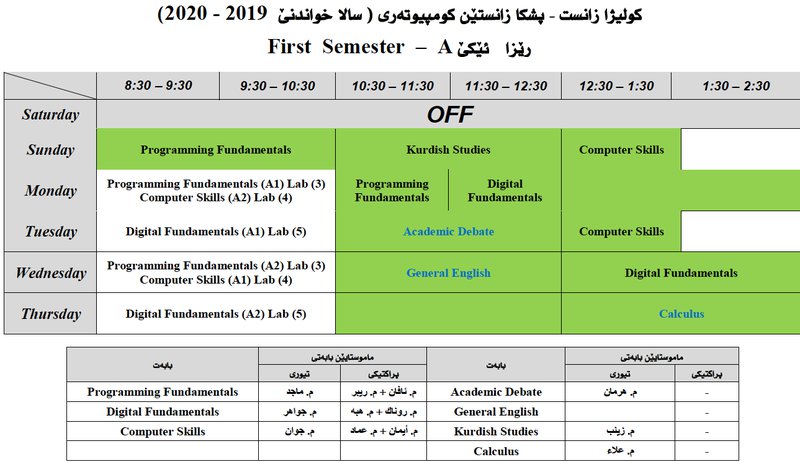 College of Science Schedule CS_1A