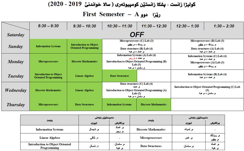College of Science Schedule CS_2A