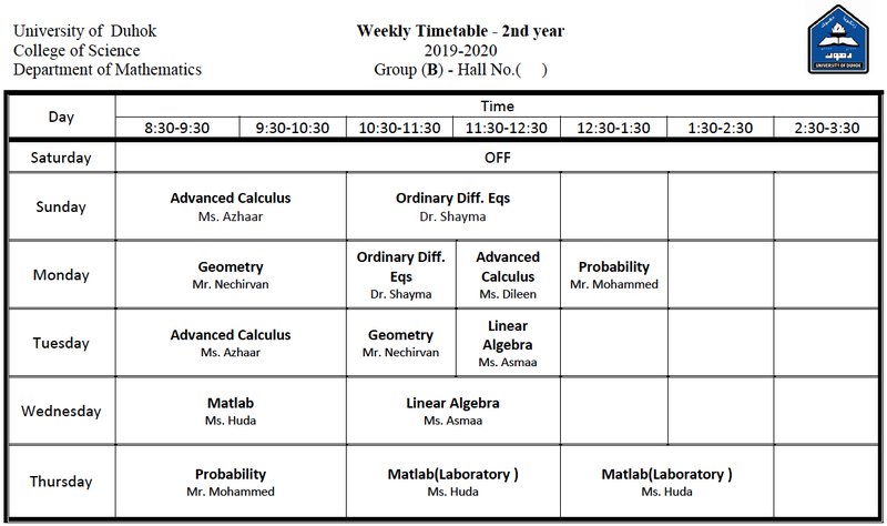 College of Science Schedule Math_2B