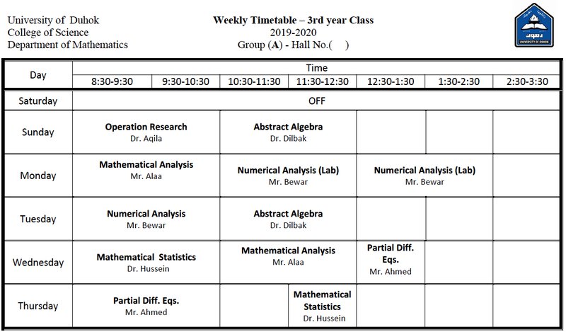 College of Science Schedule Math_3A