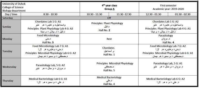 College of Science Schedule Bio_4A