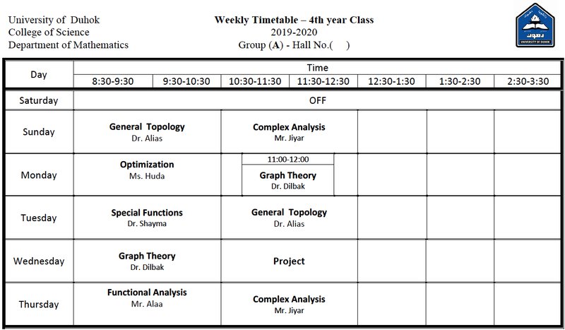 College of Science Schedule Math_4A